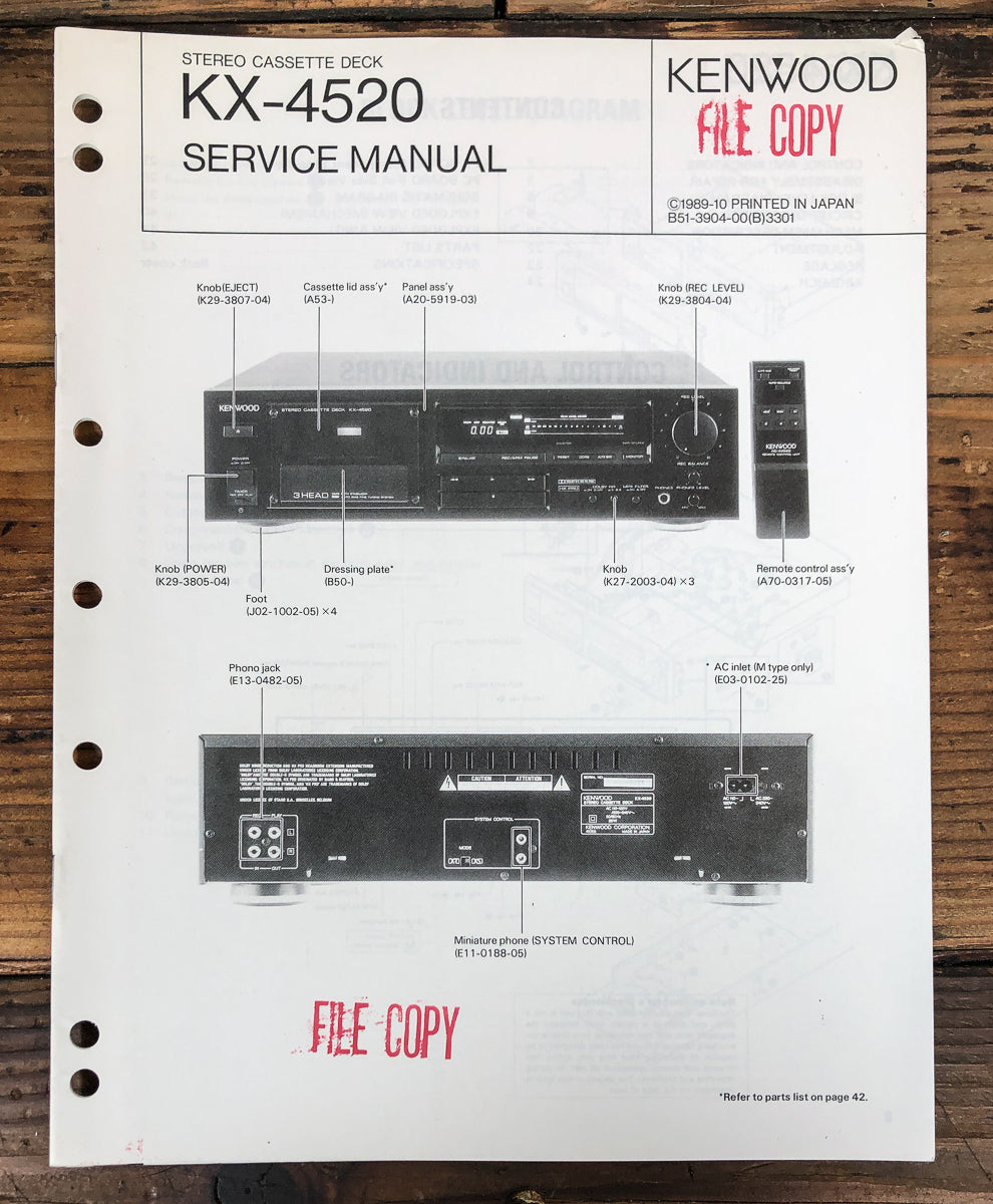 Kenwood KX-4520 Cassette Service Manual *Original*