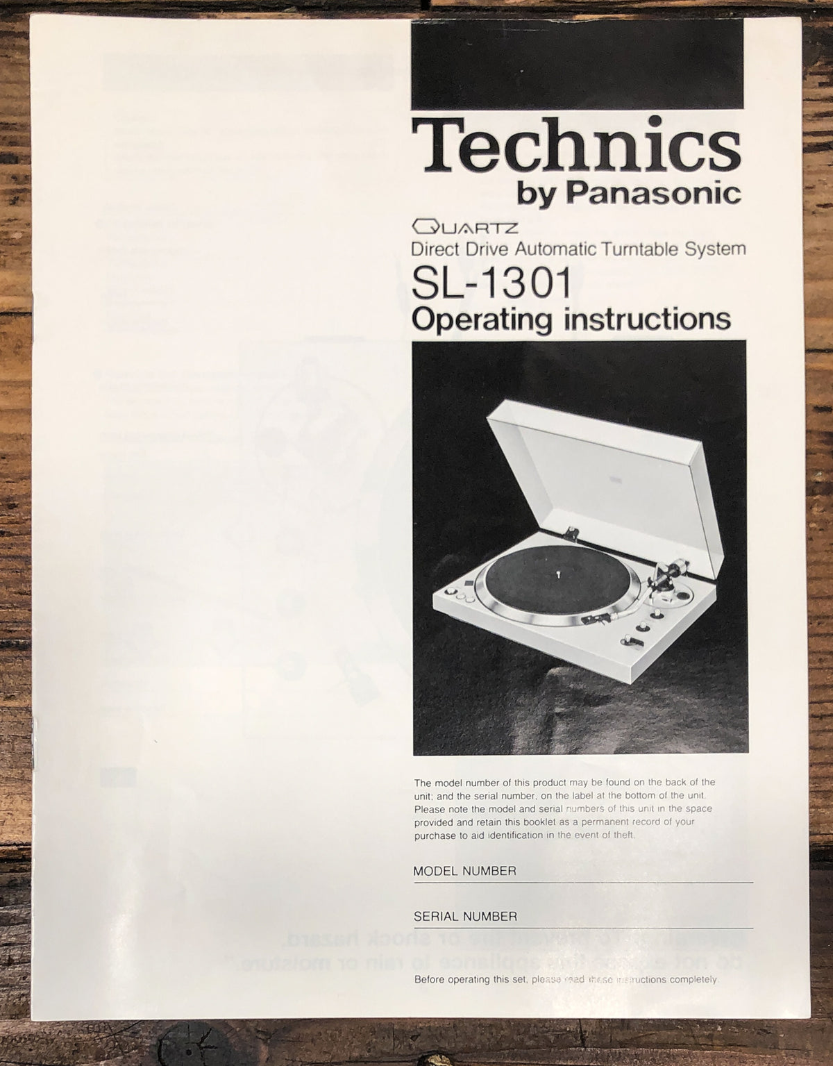 Technics SL-1301 Record Player / Turntable Owners / User Manual *Original*
