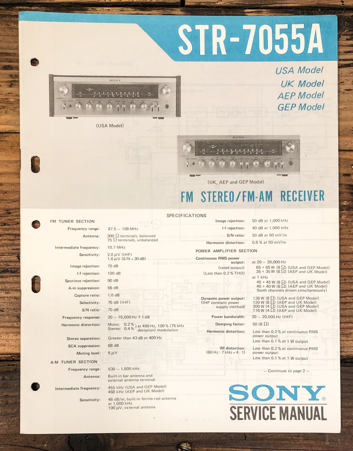 Sony STR-7055A Receiver Service Manual *Original*