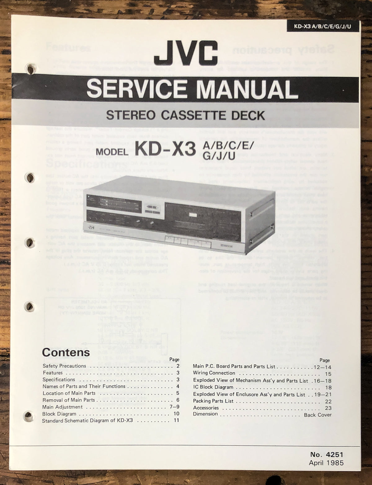 JVC KD-X3 Cassette Service Manual *Original*