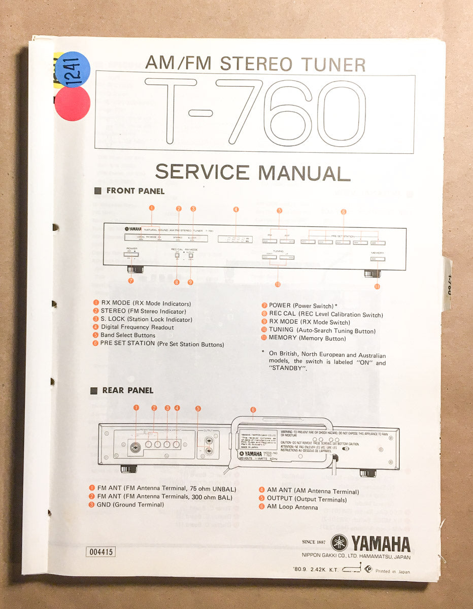 Yamaha T-760 Tuner Service Manual *Original*