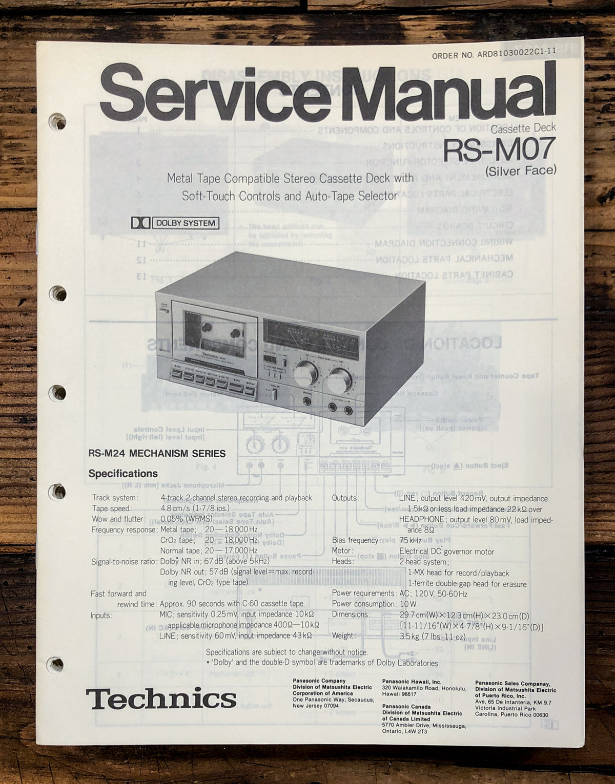 Technics RS-M07 RS-M7 Cassette Service Manual *Original*
