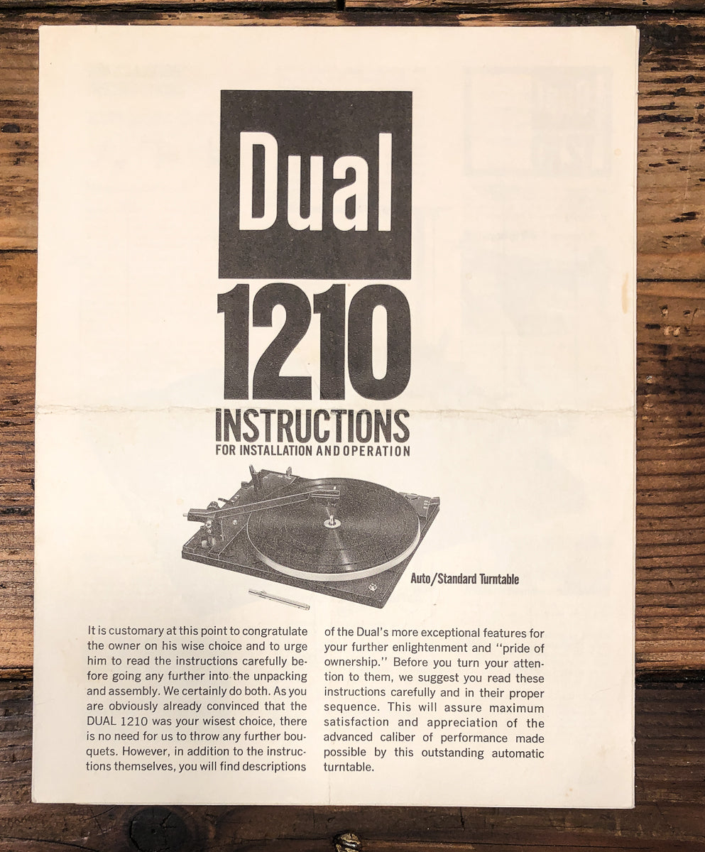 Dual Model 1210 Record Player / Turntable Owners / User Manual *Original*
