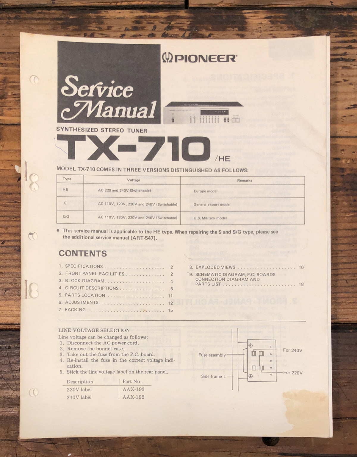 Pioneer TX-710 Tuner Service Manual *Original*