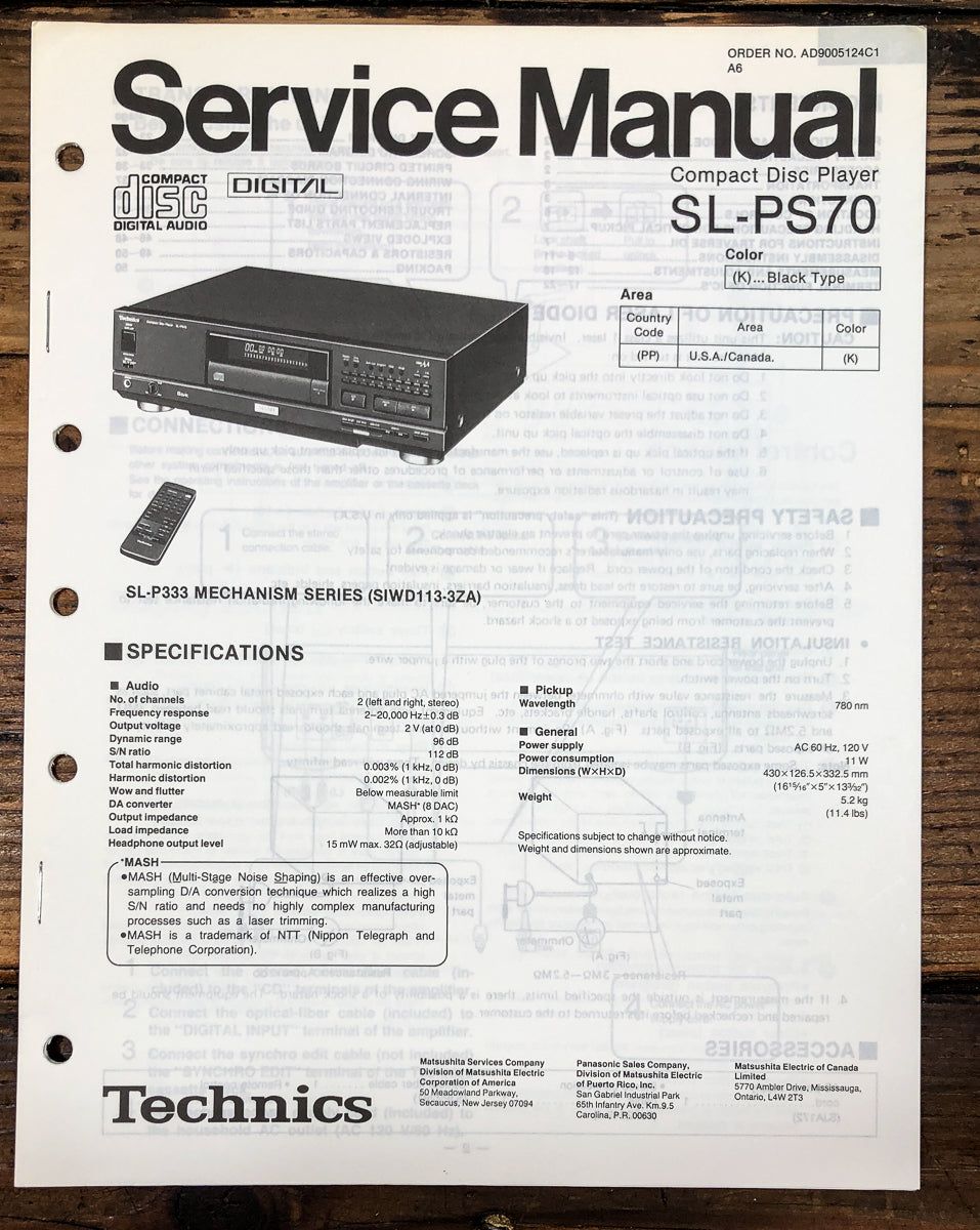 Technics SL-PS70 CD Player Service Manual *Original*