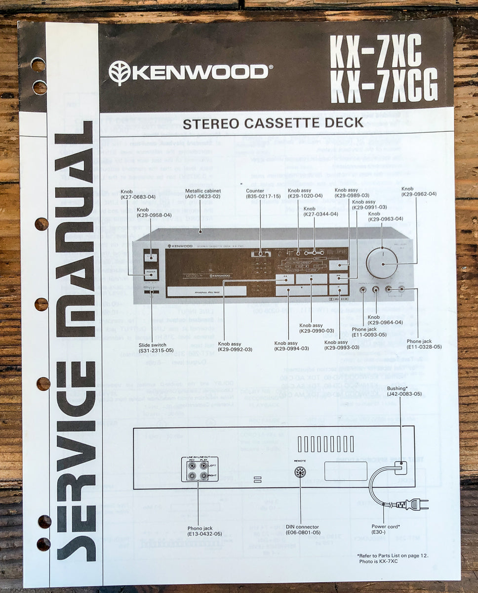 Kenwood KX-7XC -7XCG Cassette Service Manual *Original*