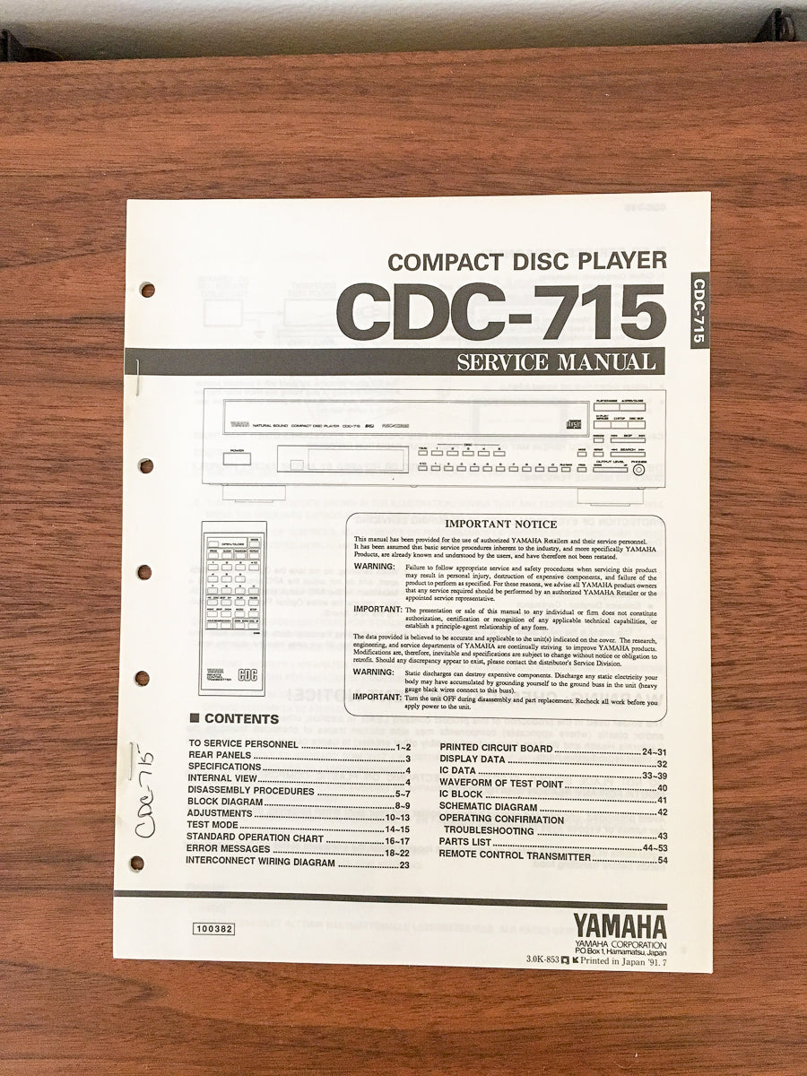 Yamaha CDC-715 CD Player Service Manual *Original*