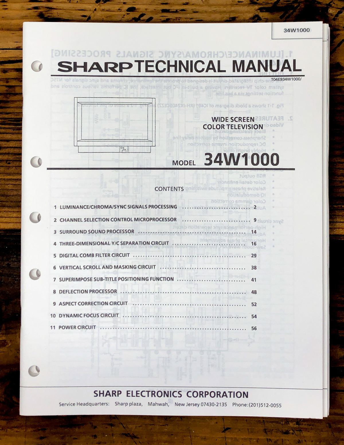 Sharp 34W1000 TV / Television Service Manual *Original* #2