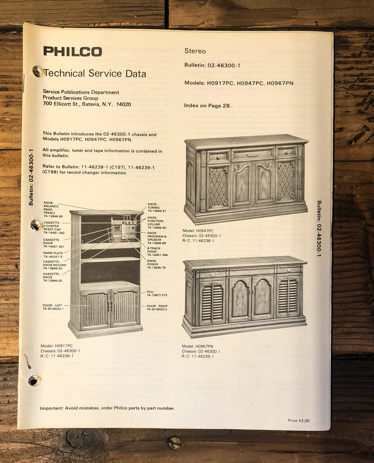 Philco H0917PC H0947PC H0967PN Console Stereo Service Manual *Original*