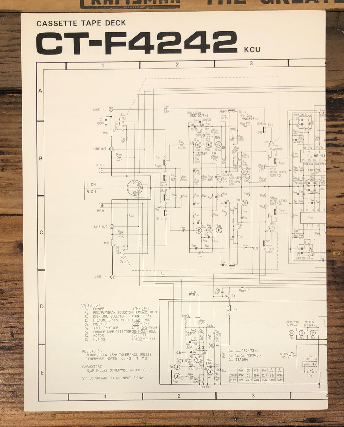 Pioneer CT-F4242 Casssette KCU Fold Out Schematic *Original*