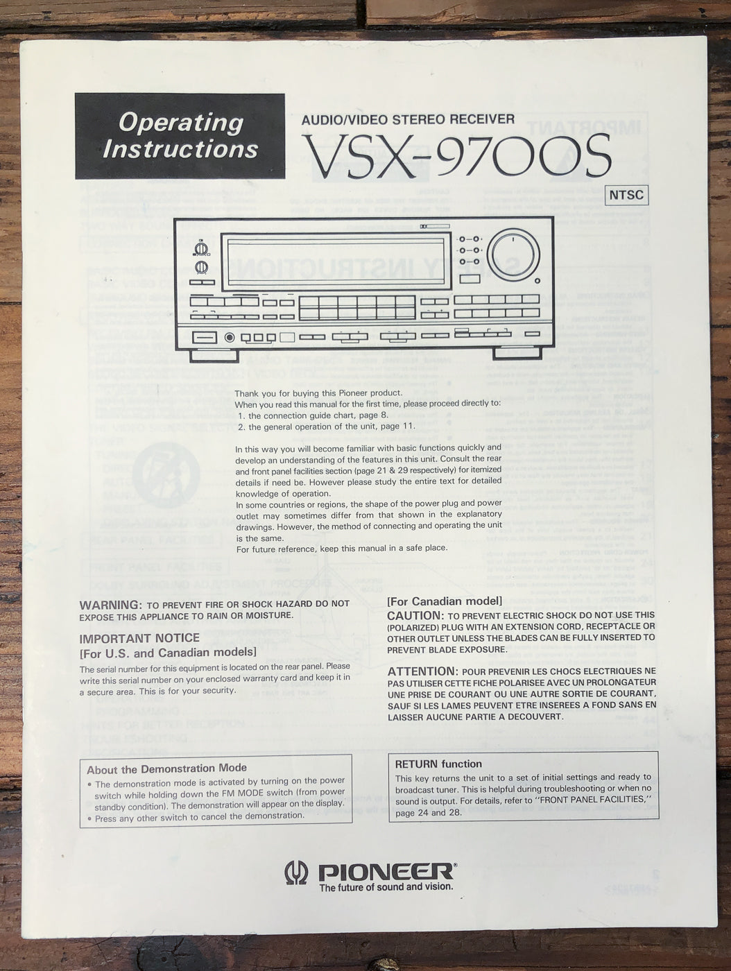 Pioneer VSX-9700S Receiver Owners / User Manual *Original*