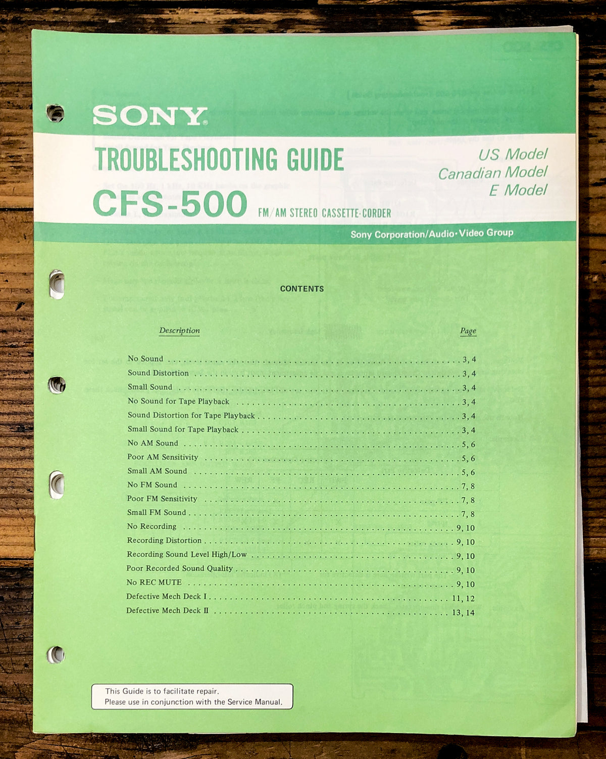 Sony CFS-500 Radio / Stereo Troubleshooting Guide *Orig*