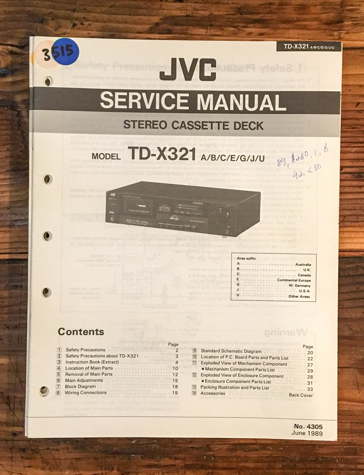JVC TD-X321 Cassette Deck Service Manual *Original*