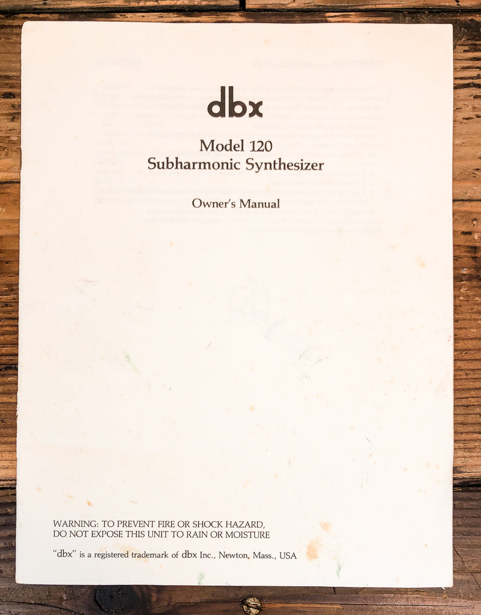 DBX Model 120 Synthesizer Owners / User Manual *Original*