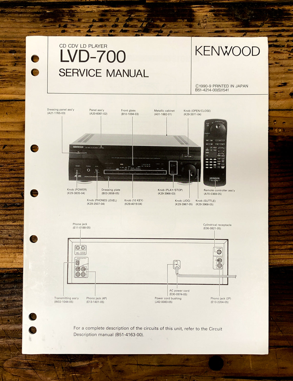 Kenwood LVD-700 CD CDV LD Player Service Manual *Original*