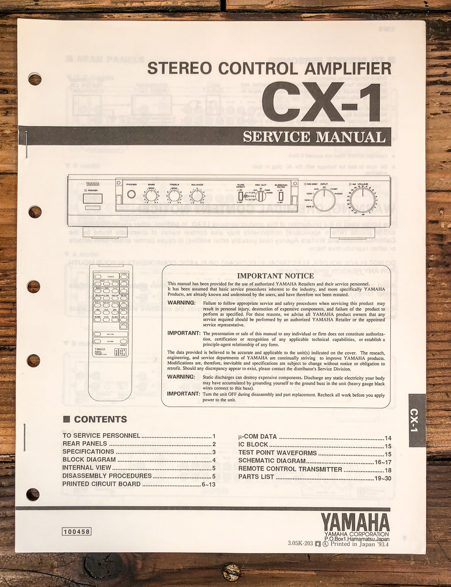 Yamaha CX-1 Preamp / Preamplifier Service Manual *Original*