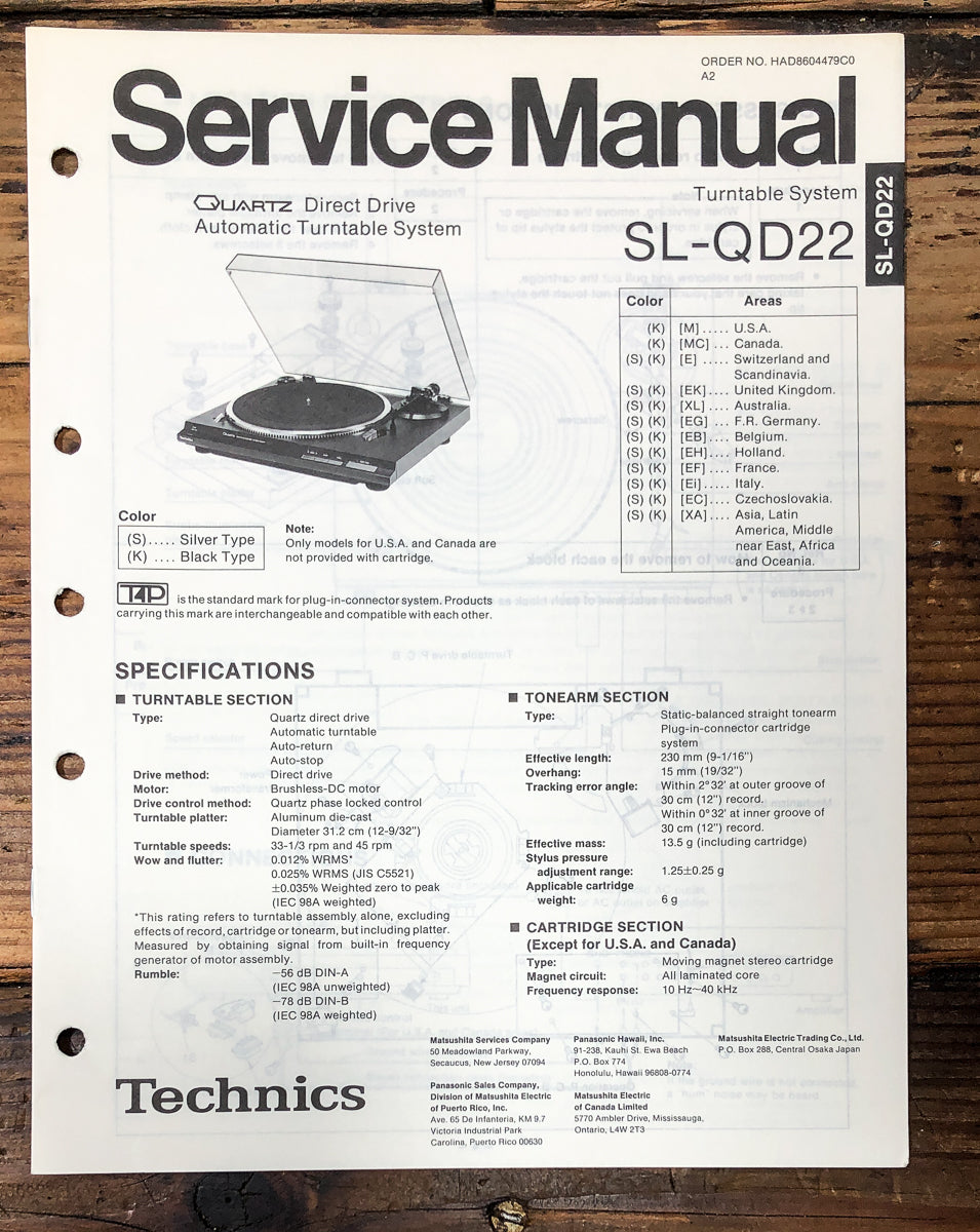 Technics SL-QD22 Record Player / Turntable Service Manual *Original*