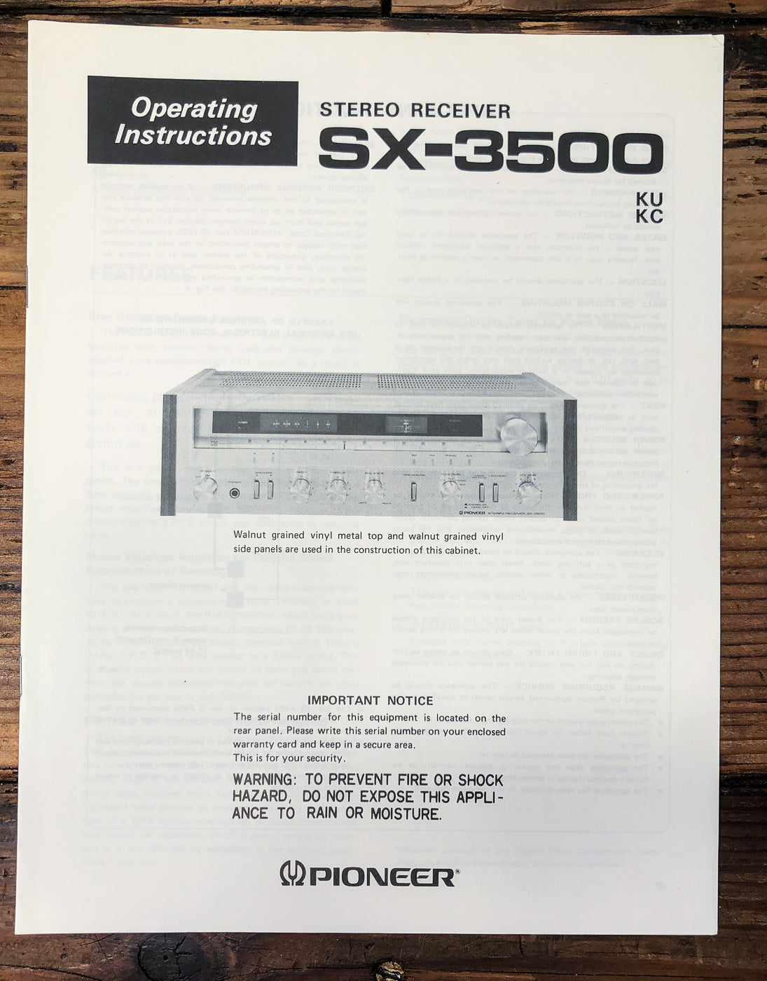 Pioneer SX-3500 Receiver Owners / User Manual *Original*