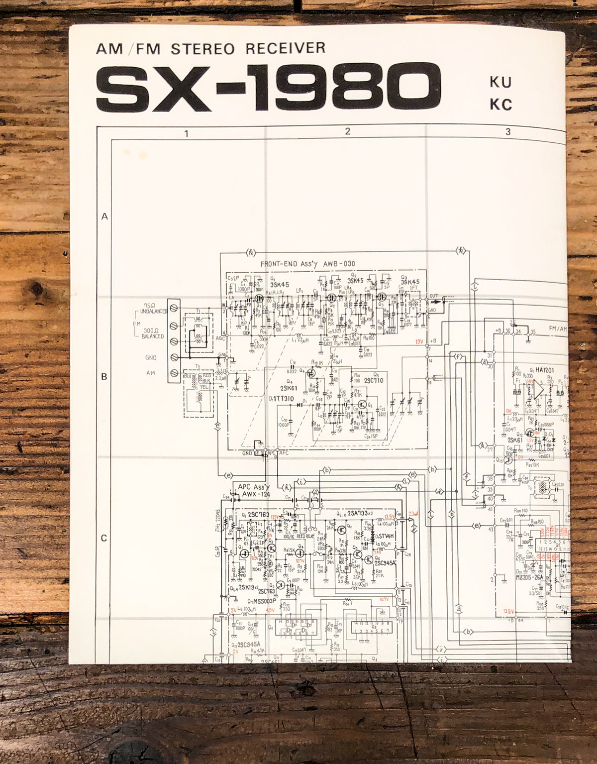 Pioneer SX-1980 KU KC Receiver Large Fold Out Schematic *Original*