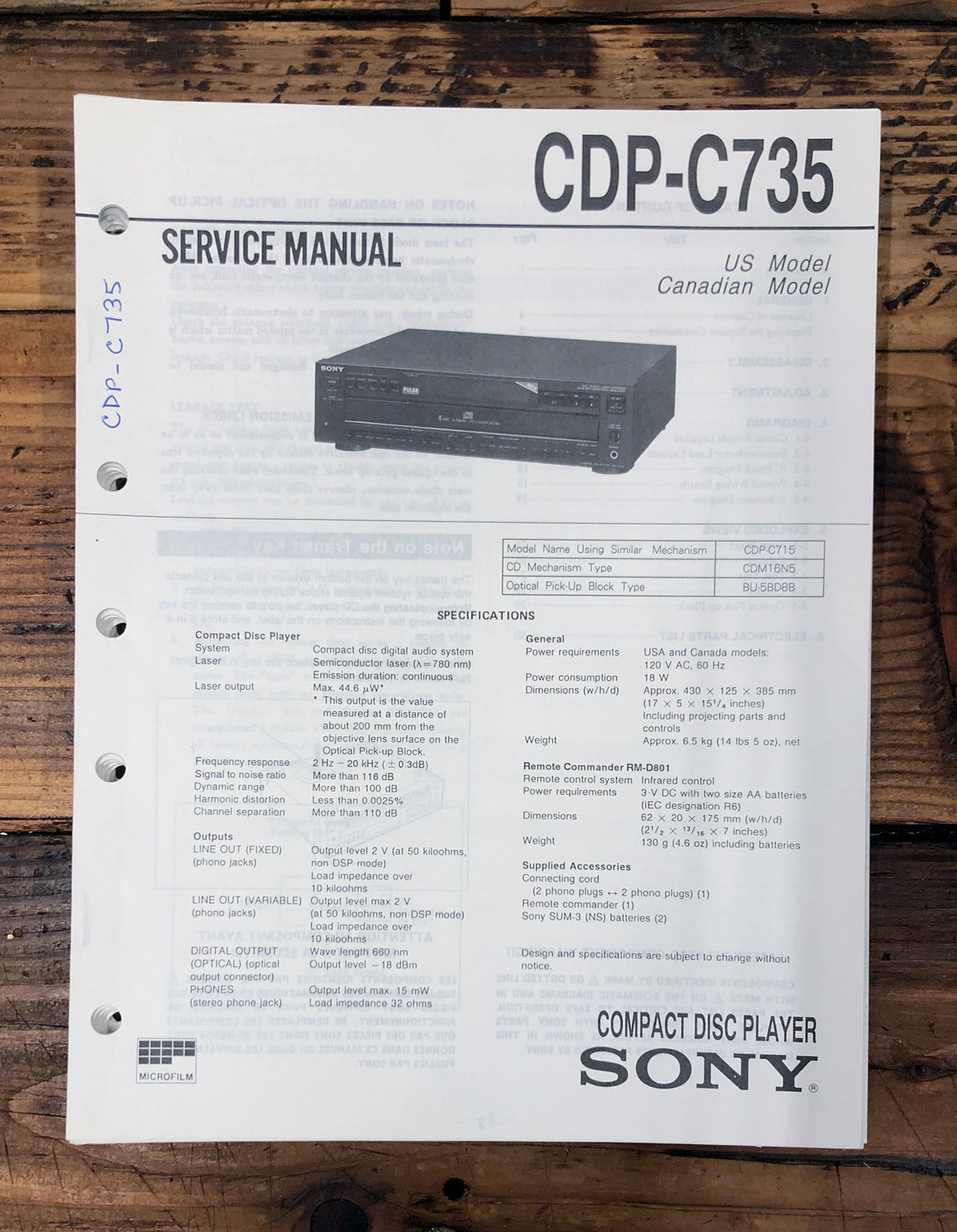 Sony CDP-C735 CD Player Service Manual *Original*