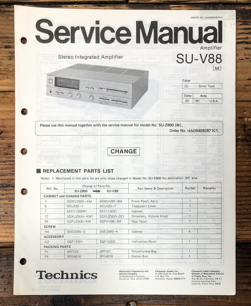 Technics SU-V88 Amplifier Service Manual *Original*