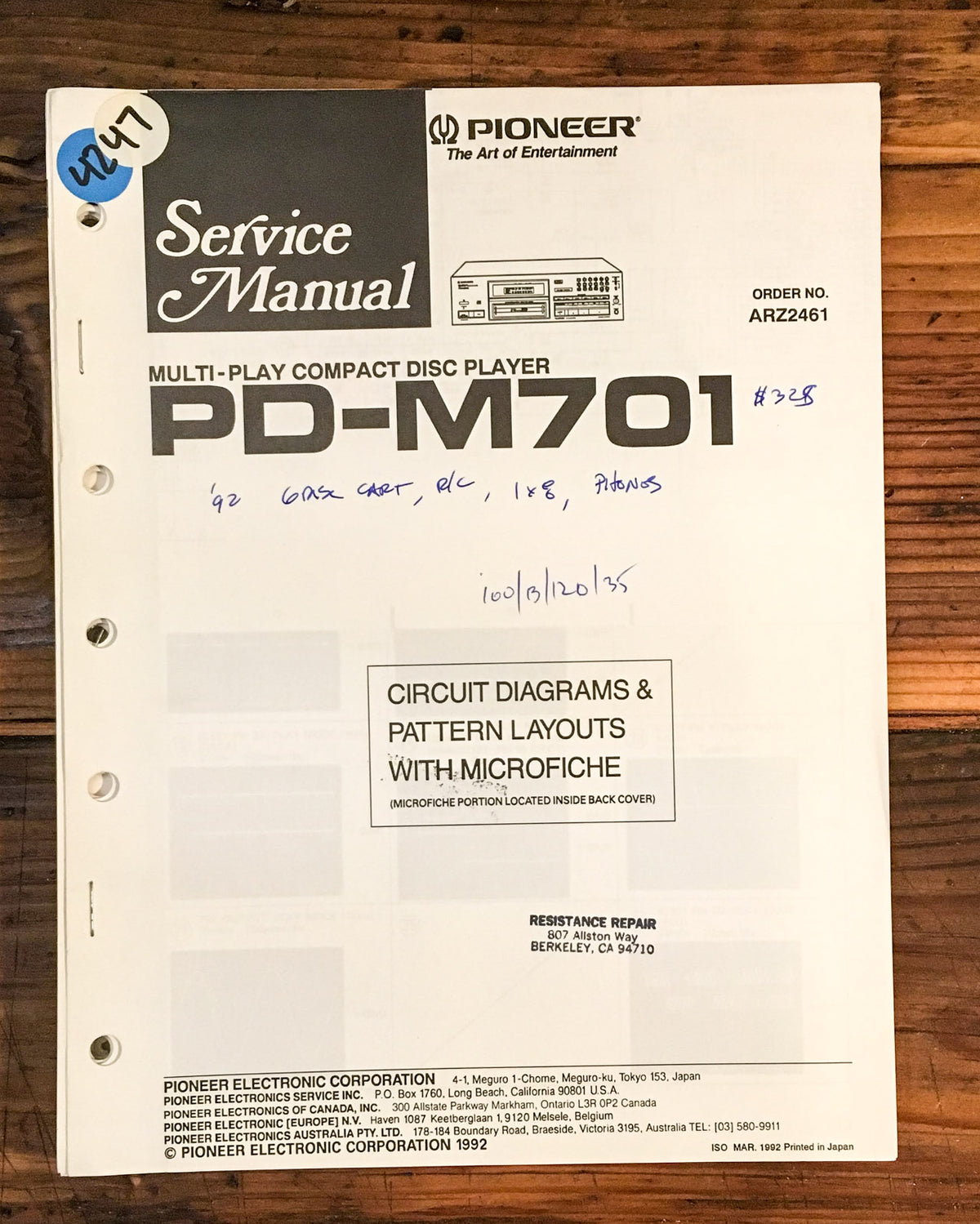 Pioneer PD-M701 CD Player Service Manual *Original*