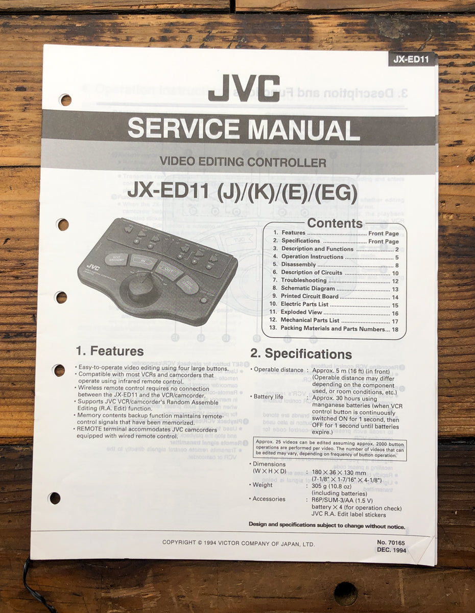 JVC JX-ED11 Video Editing Controller Service Manual *Original*