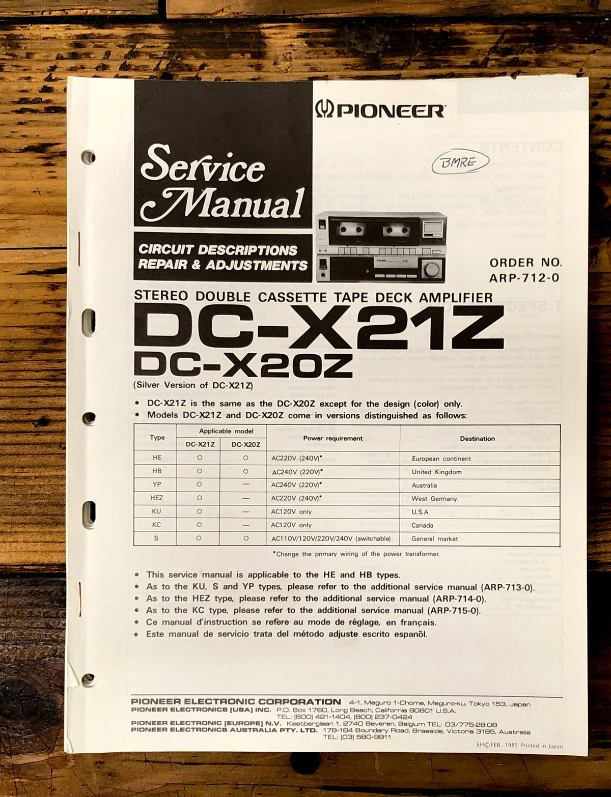 Pioneer DC-X21Z DC-X20Z Stereo Service Manual *Original* #1
