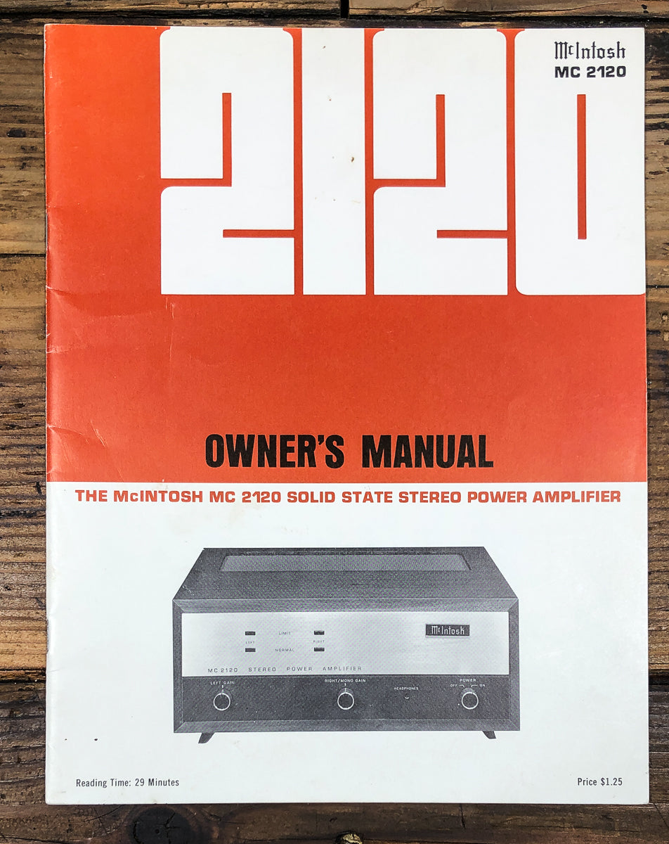 McIntosh MC-2120 MC2120 Amplifier Owners / User Manual *Original*