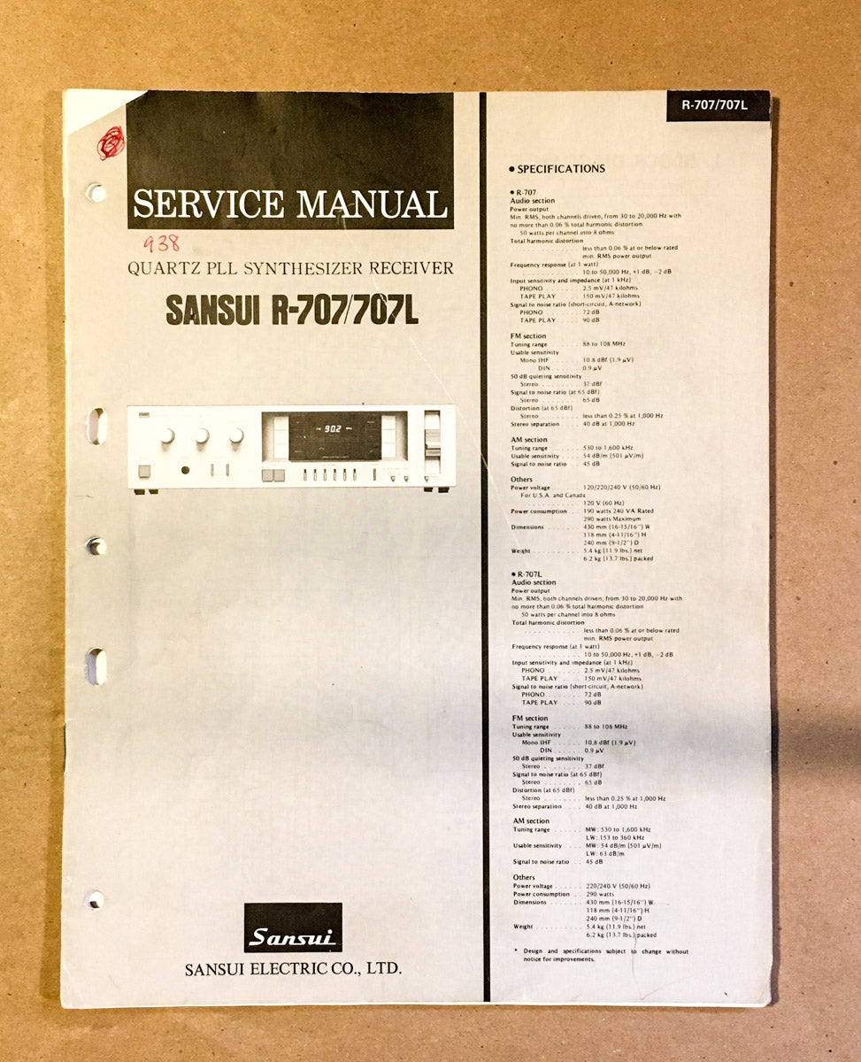 Sansui R-707 R-707L Receiver Service Manual *Original*