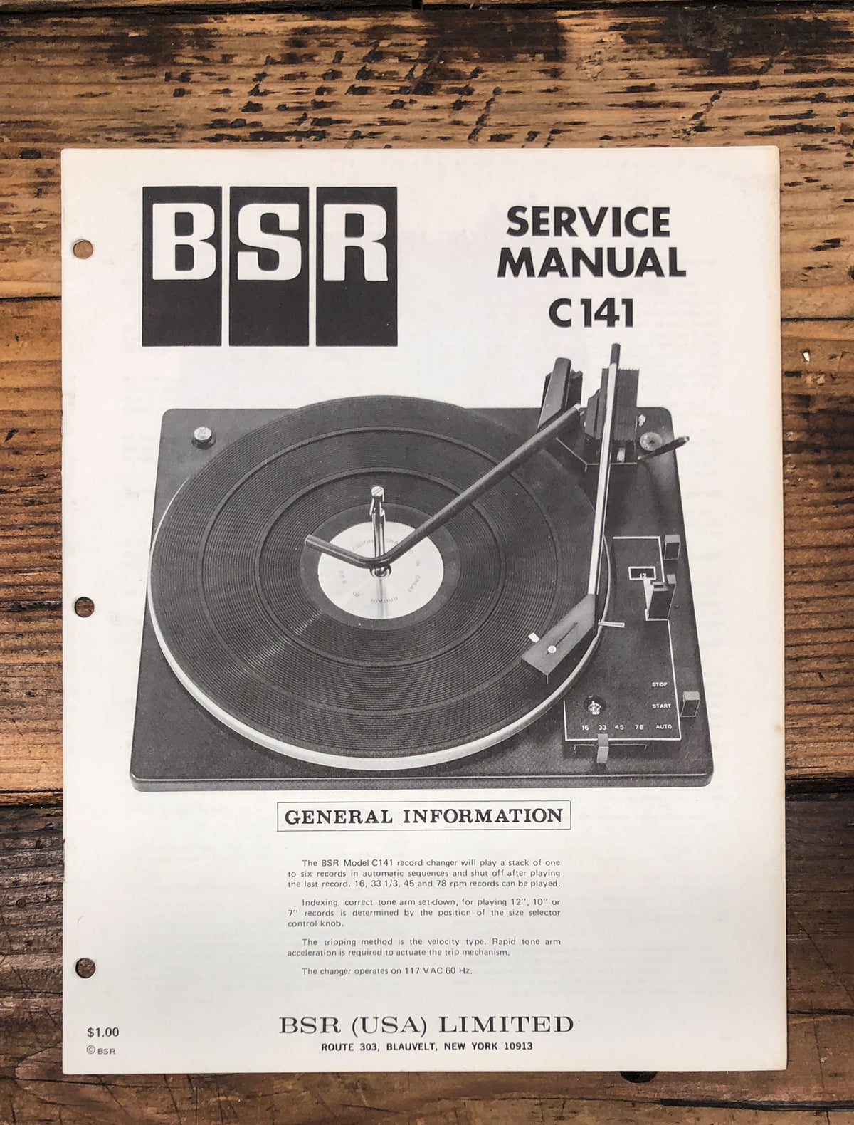 BSR C141 C-141 Record Player / Turntable Service Manual *Original*