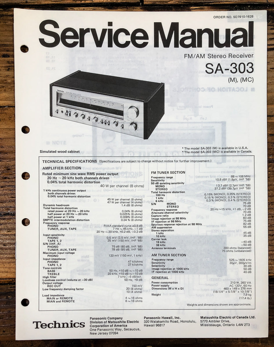Technics SA-303 Receiver Service Manual *Original*