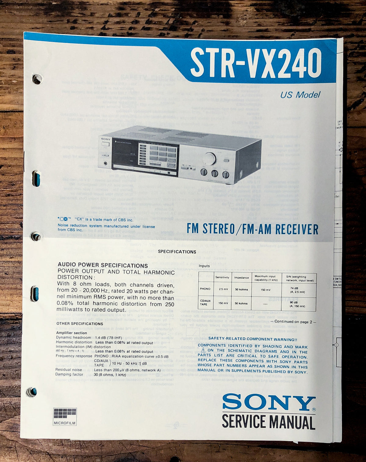 Sony STR-VX240 Receiver Service Manual *Original*