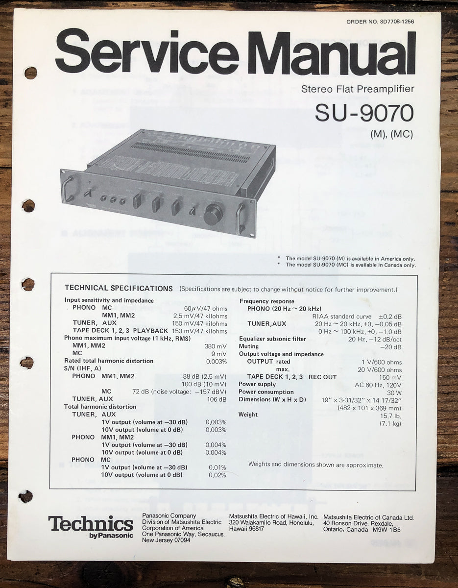 Technics SU-9070 Preamp / Preamplifier Service Manual *Original*