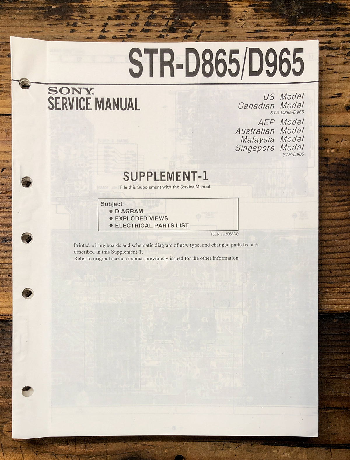 Sony STR-D865 STR-D965 Receiver Supp. Service Manual *Original*