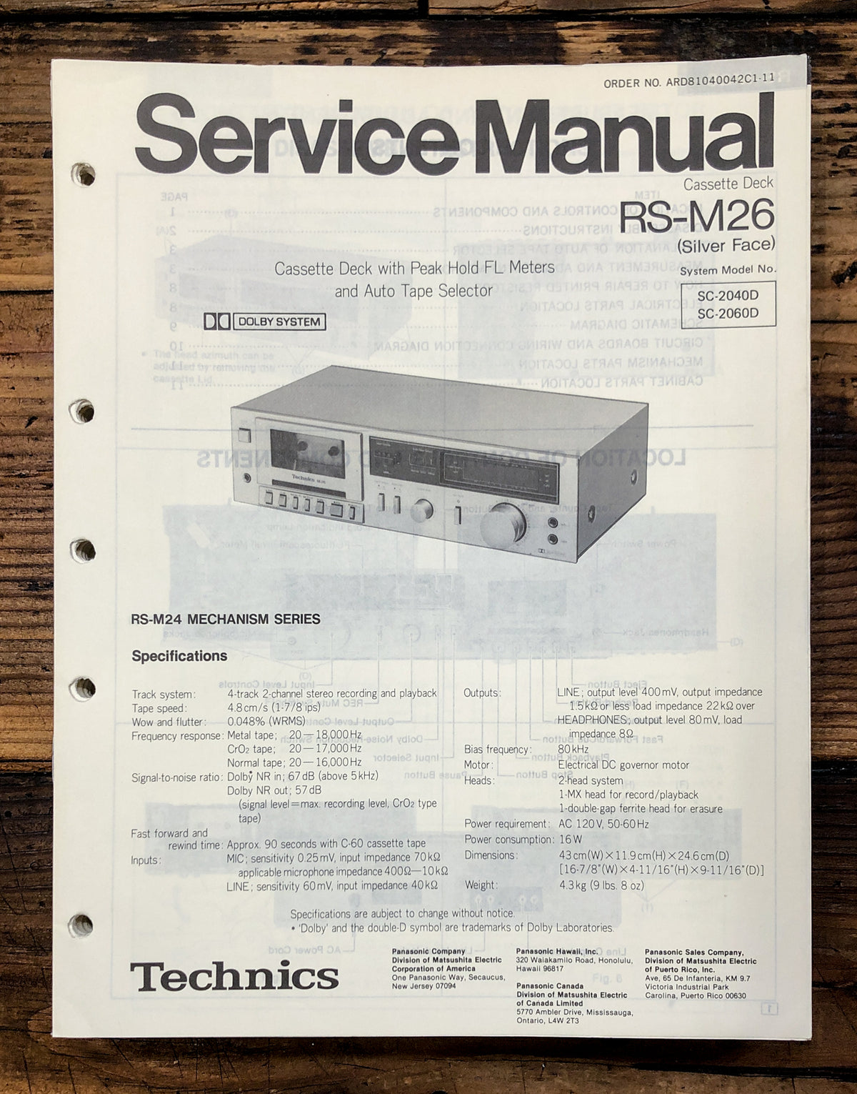 Technics RS-M26 Cassette Service Manual *Original*