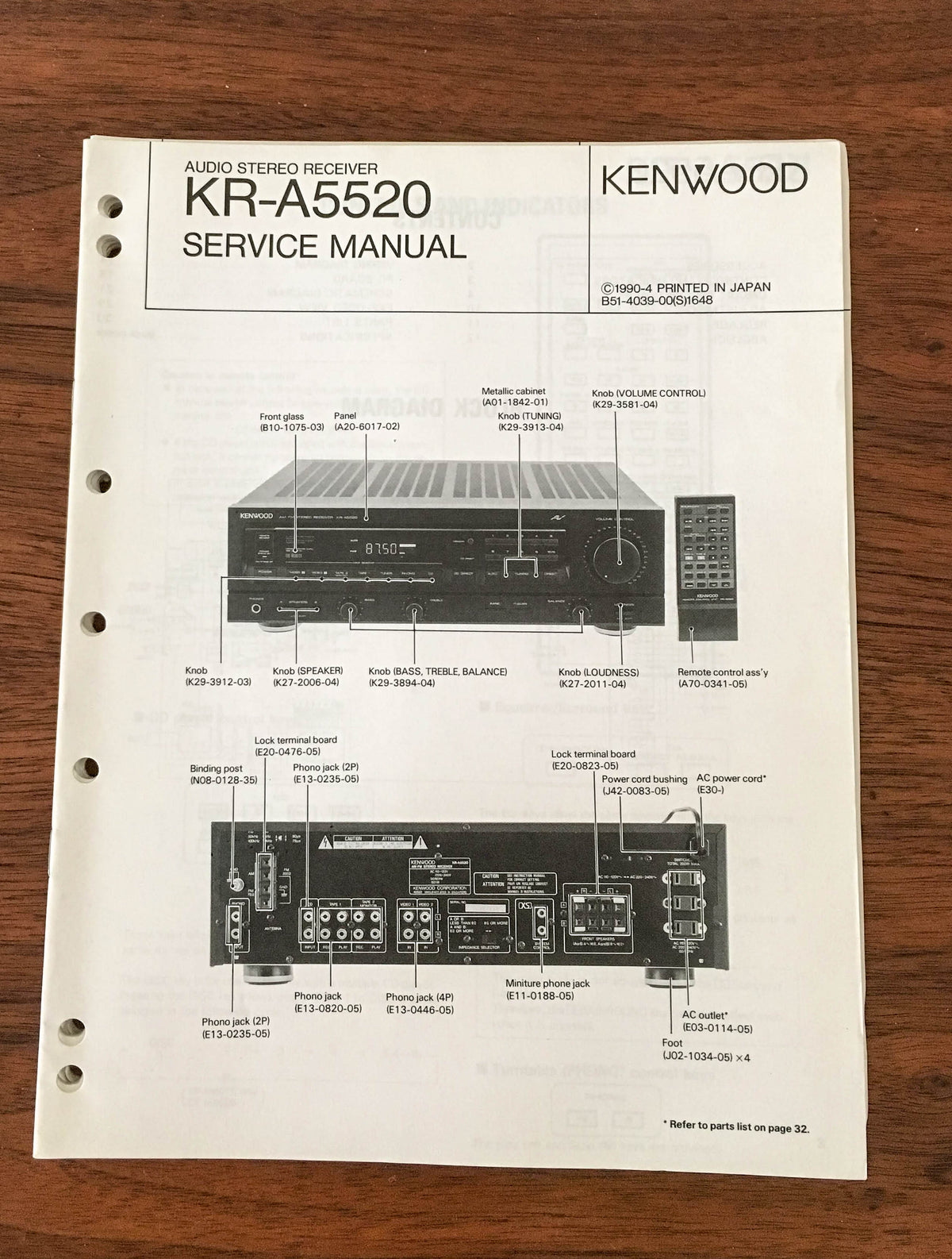 Kenwood KR-A5520 Receiver Service Manual *Original*