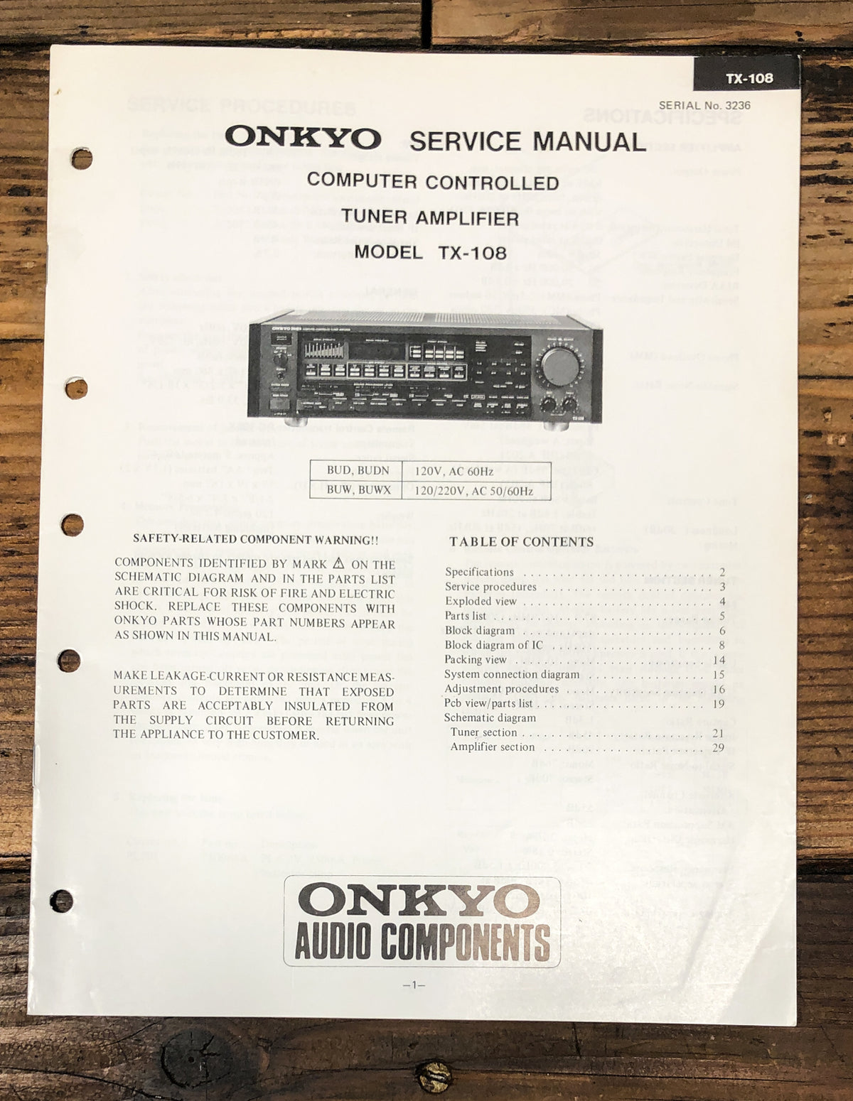 Onkyo TX-108 Receiver Service Manual *Original*