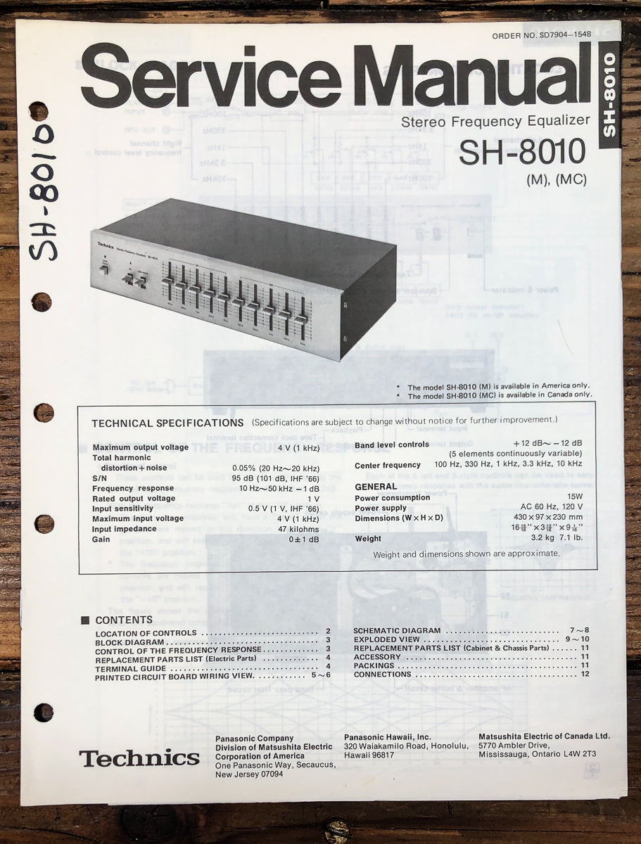 Technics SH-8010 Equalizer Service Manual *Original*
