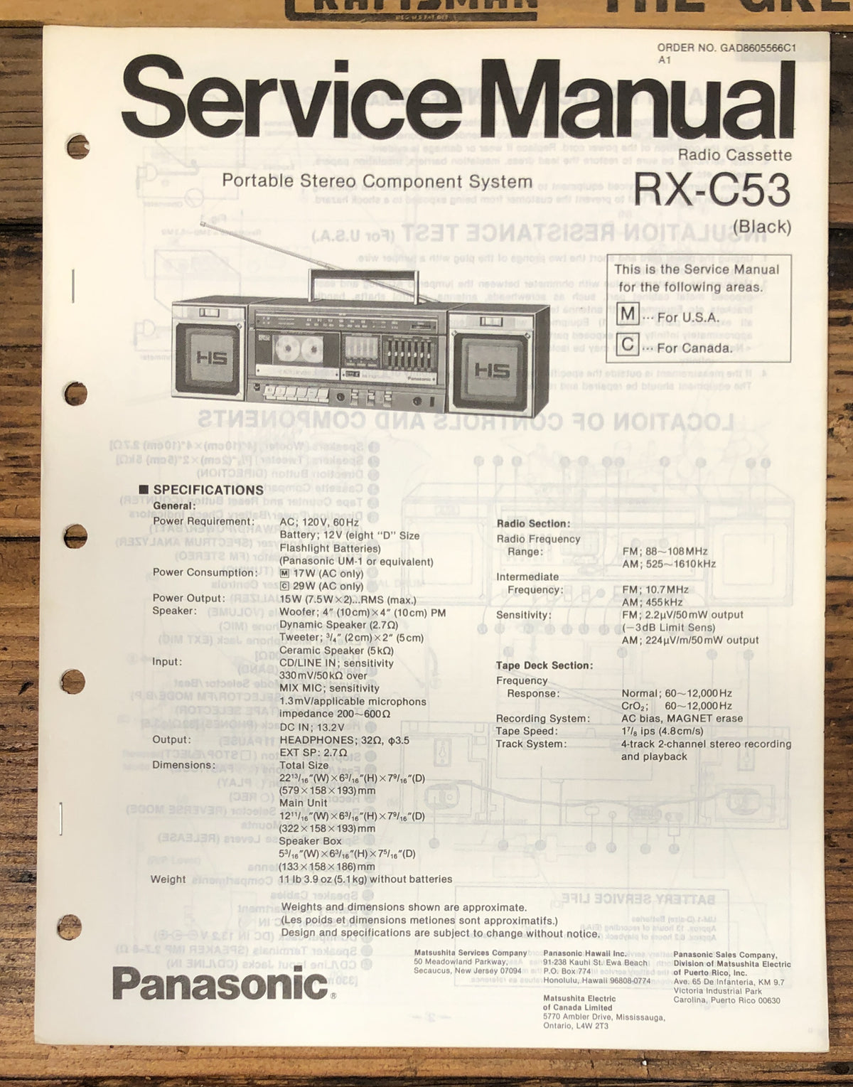 Technics RX-C53 Portable Stereo Service Manual *Original*