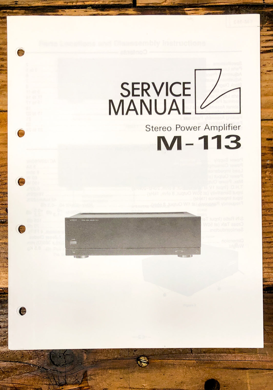 Luxman M-113 Amplifier Service Manual *Original*