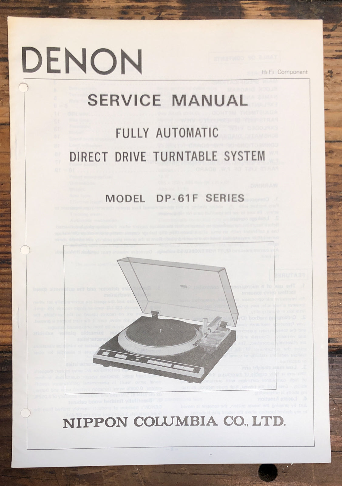 Denon DP-61F Record Player / Turntable Service Manual *Original*
