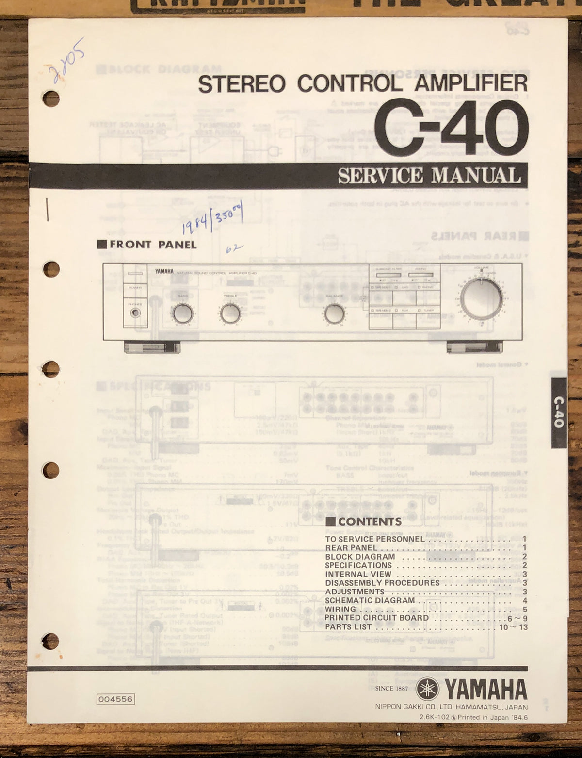 Yamaha C-40 Preamp / Preamplifier Service Manual *Original*