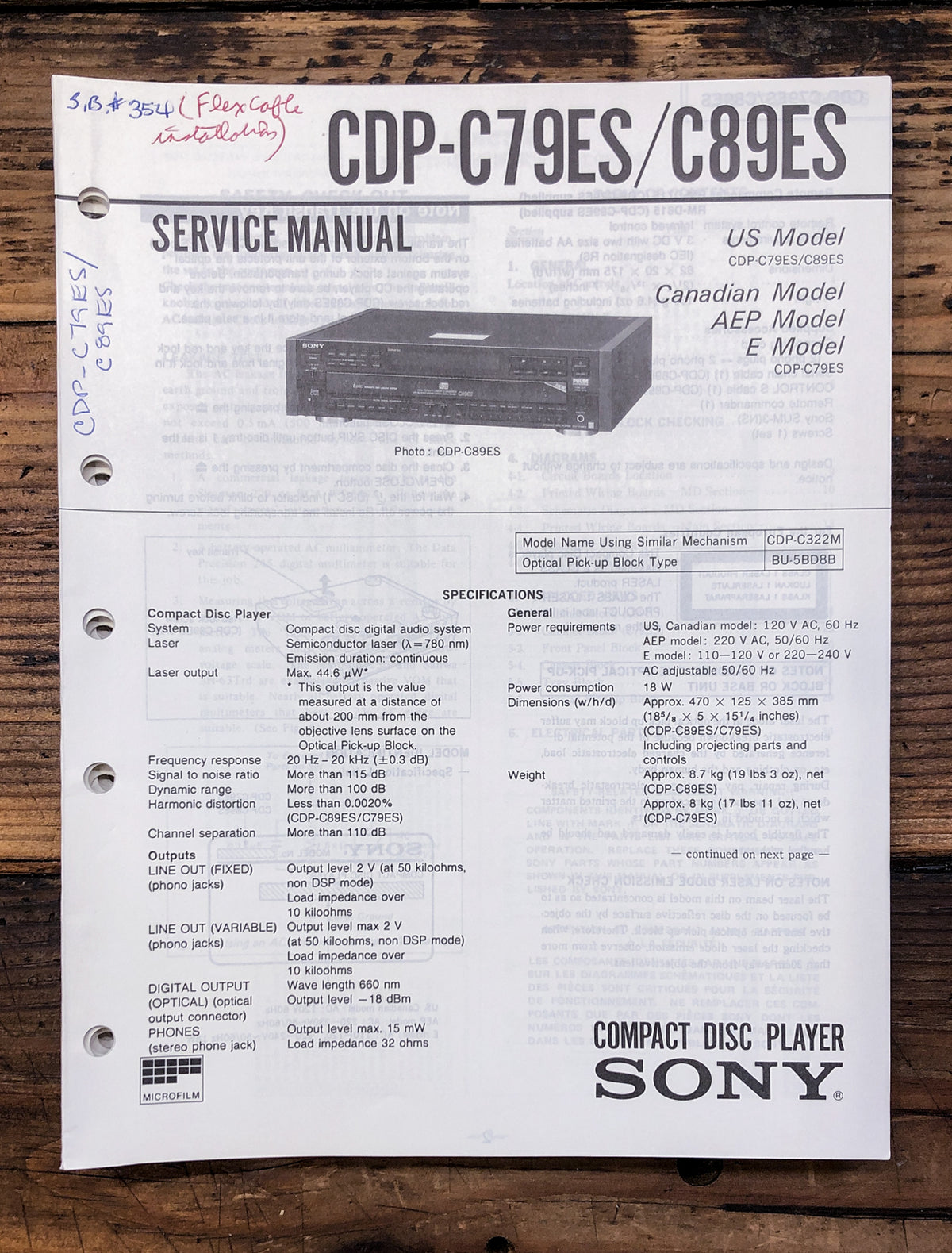 Sony CDP-C79ES CDP-C89ES CD Player Service Manual *Original*
