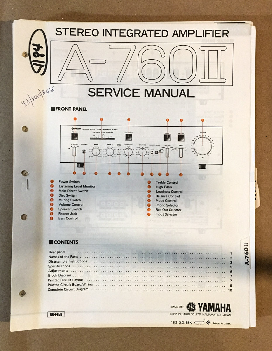 Yamaha A-760 II Amplifier Service Manual *Original*