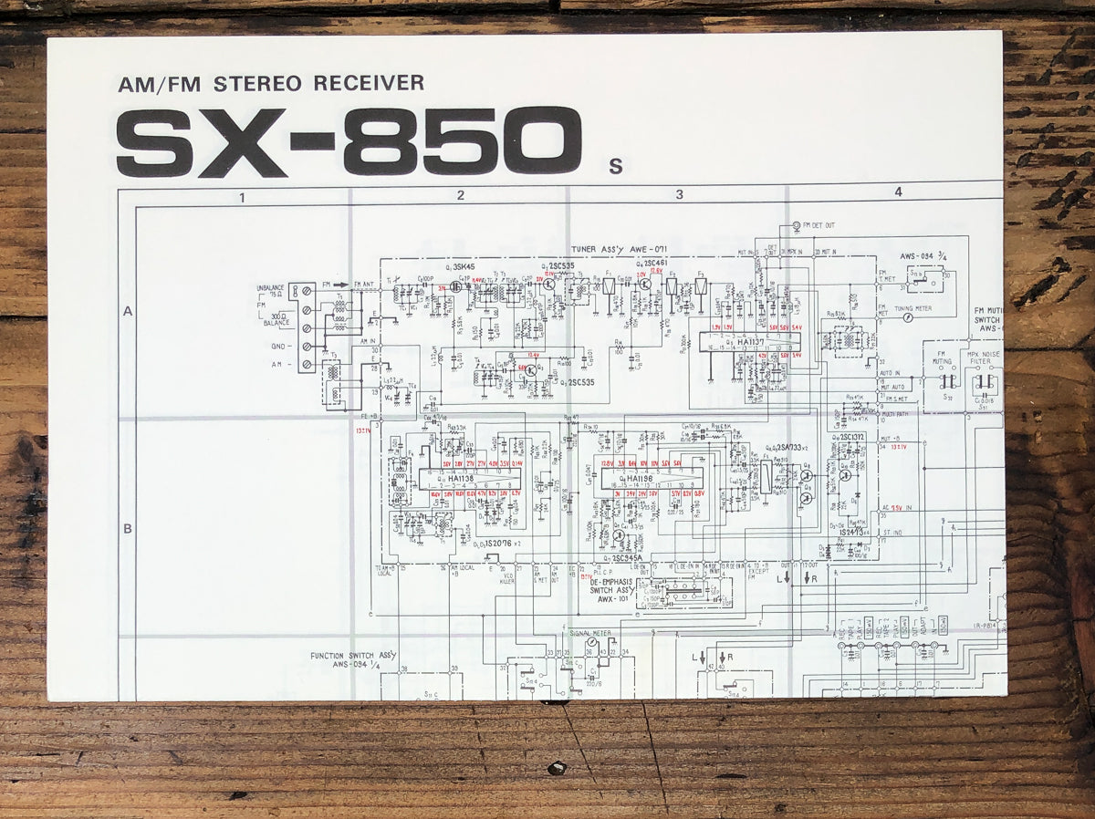 Pioneer SX-850 S Receiver Fold Out Schematic *Original*