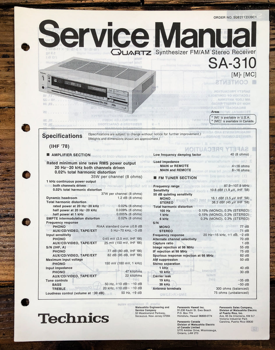 Technics SA-310 Receiver Service Manual *Original*