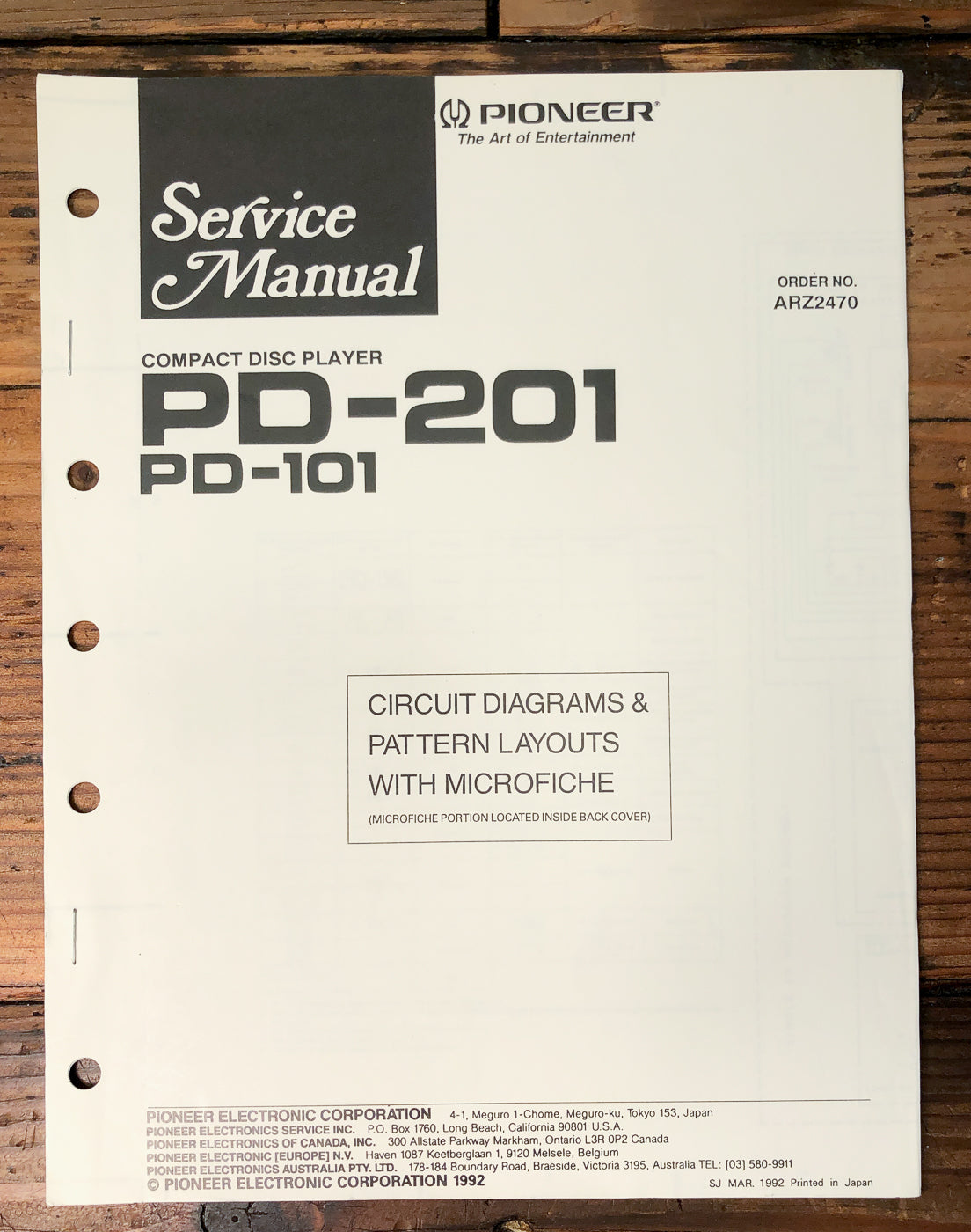 Pioneer PD-201 PD-101 CD Player Service Manual *Original*