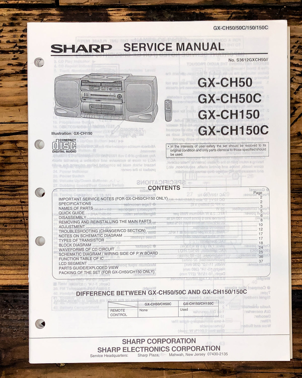 Sharp GX-CH50 CH50C CH150 CH150C Cassette Service Manual *Original*
