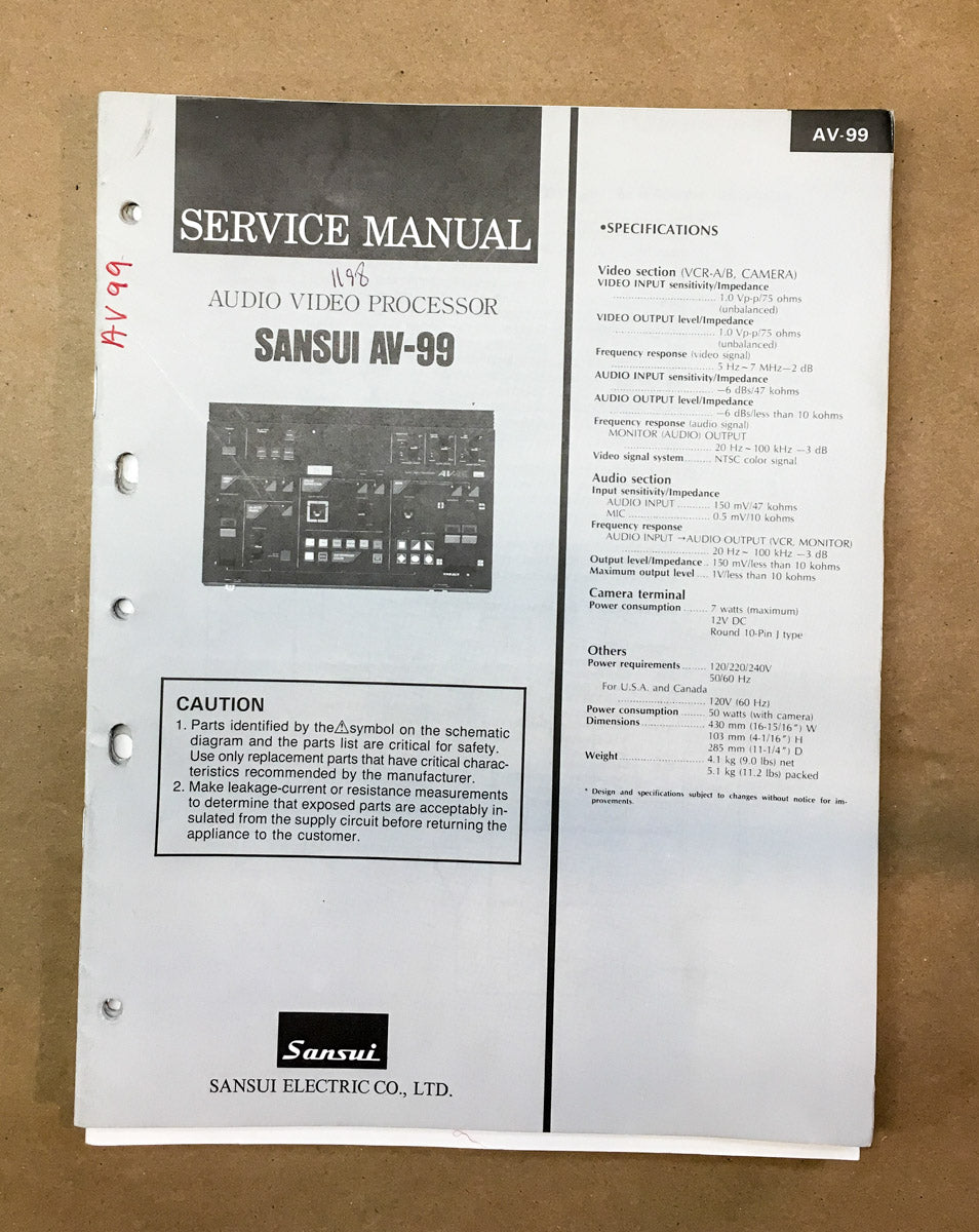 Sansui AV-99 AV Processor Service Manual *Original*